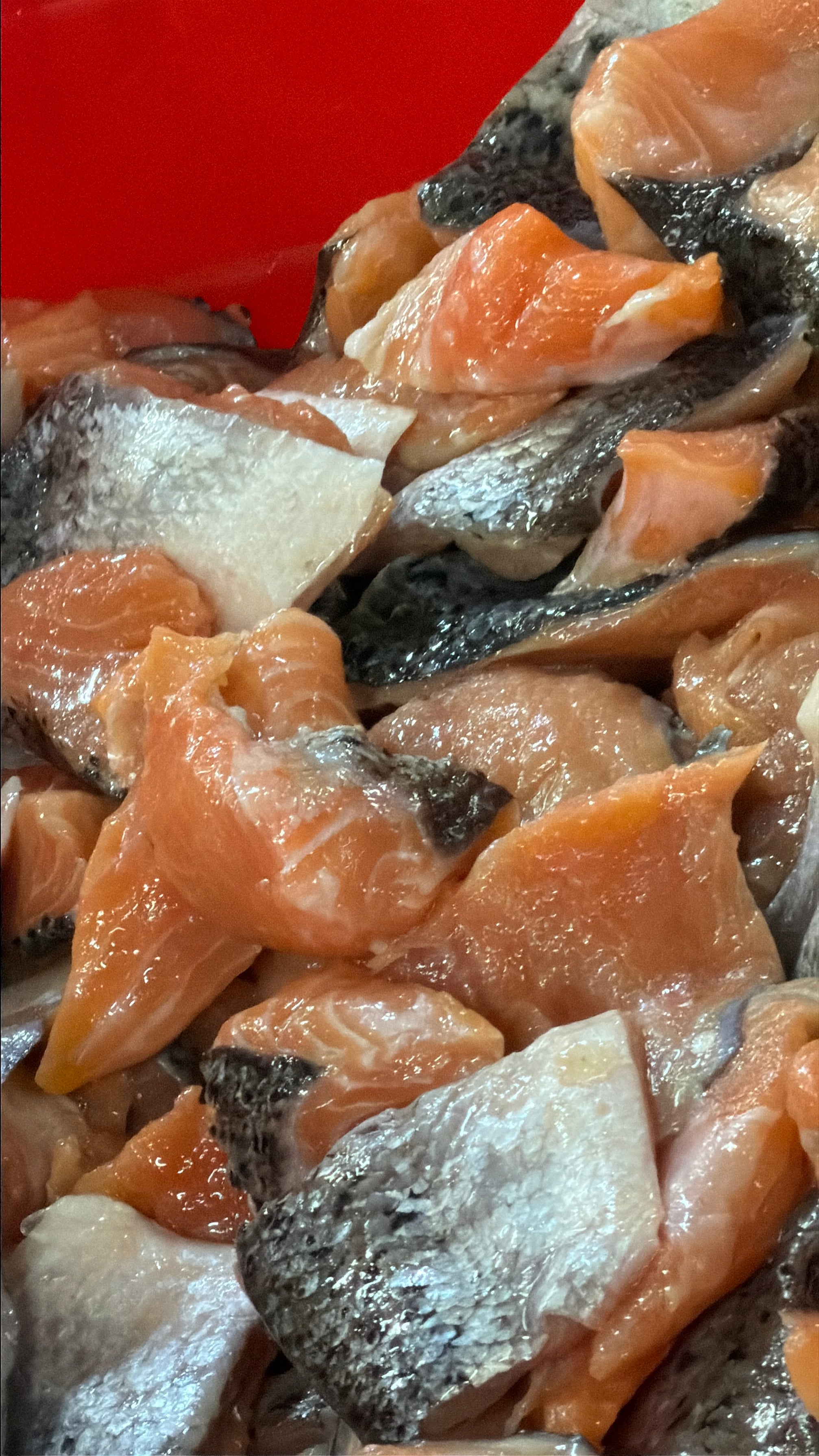 Salmon with Skin: Strips & Pieces OR Ground