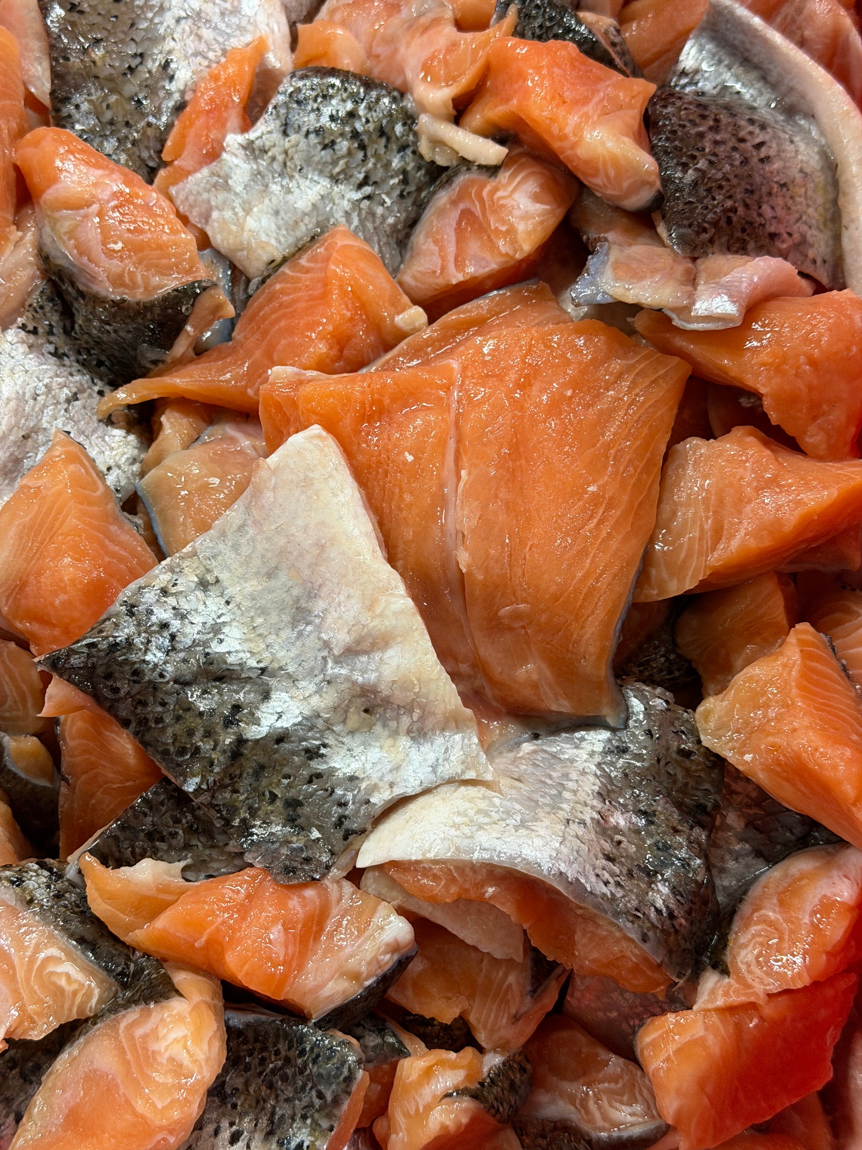 Salmon with Skin: Strips & Pieces OR Ground