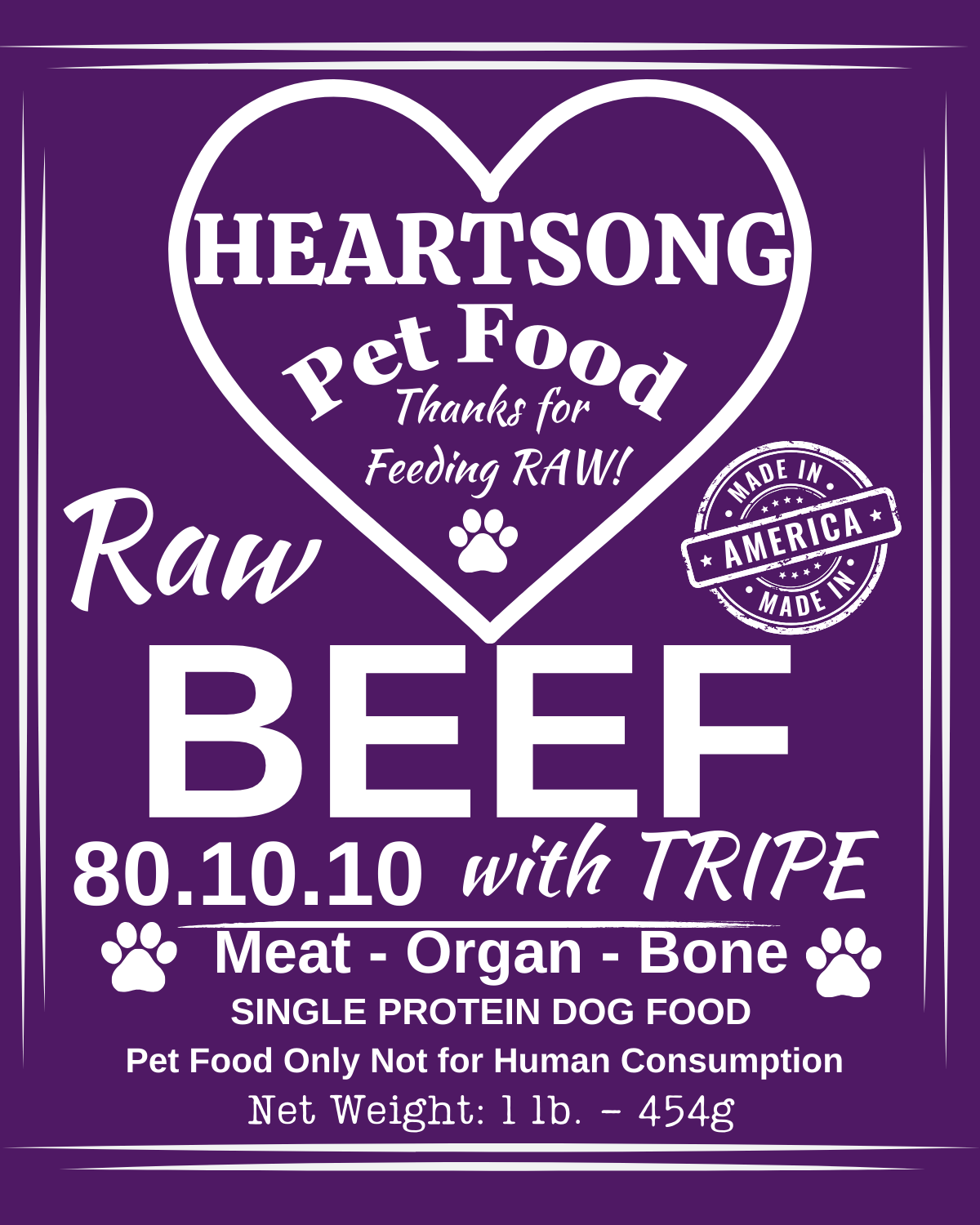 Heartsong Beef Mix w/TRIPE 80/10/10 – rawpetfooddeliverymarket