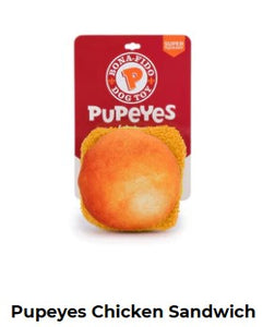 fab dog SIT-N-STAY Pupeyes Chicken Sandwich Super Squeaky Toy!