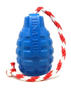 SODA PUP USA-K9 Grenade Durable Rubber Chew Toy, Treat Dispenser, Reward Toy, Tug Toy, and Retrieving Toy