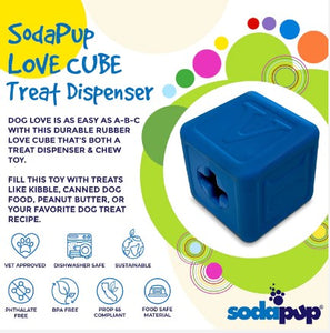 SODA PUP Love Cube Durable Rubber Chew Toy, Treat Dispenser, Reward Toy, Tug Toy, and Retrieving Toy